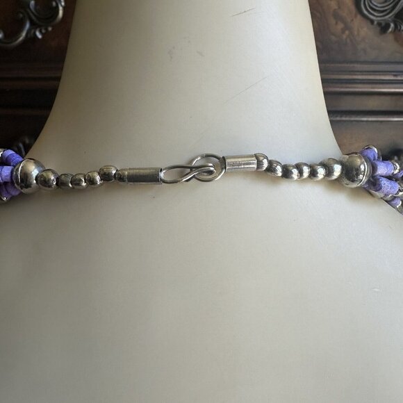 VTG Statement Necklace Beaded Multi Strand Purple Silver Hoop Detail Retro 25" - Picture 5 of 8